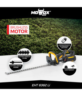 MoWox | 62V Excel Series Hand Held Battery Hedge Trimmer With Rotating Handle | EHT 6362 Li | Cordless