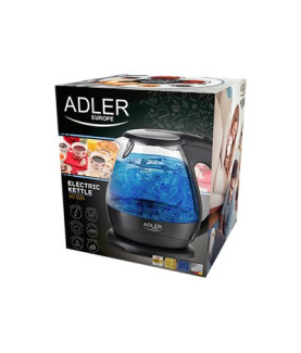 Kettle | Adler | Kettle | AD 1224 | Standard | 2000 W | 1.5 L | Glass | 360 rotational base | Black