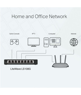 TP-LINK | 8-Port 10/100/1000Mbps Desktop Network Switch | LS108G | Unmanaged | Desktop | Power supply type External