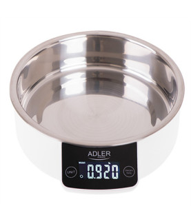 Adler | Kitchen scale with a bowl | AD 3166 | Maximum weight (capacity) 5 kg | Graduation 1 g | Display type LCD | White