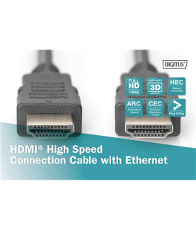 Digitus | HDMI High Speed with Ethernet Connection Cable | Black | HDMI male (type A) | HDMI male (type A) | HDMI to HDMI | 2 m