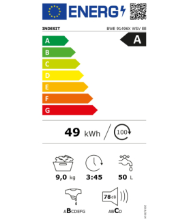 INDESIT | Washing Machine | BWE 91496X WSV EE | Energy efficiency class A | Front loading | Washing capacity 9 kg | 1400 RPM | 