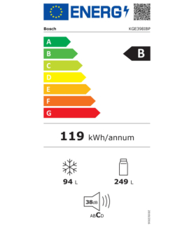 Bosch | Refrigerator | KGE398IBP Series 6 | Energy efficiency class B | Free standing | Combi | Height 201 cm | Fridge net capa