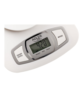 Adler AD 3137 Kitchen scales, Capacity 5 kg , Graduation 1g, Big LCD Display, Auto-zero/Auto-off, Large bowl, White | Adler | A