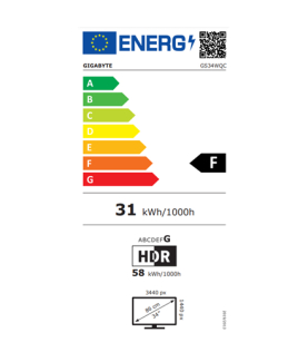 Gigabyte | GS34WQC EK1 | 34 " | VA | 21:9 | 135 Hz | 1 ms | 3440 x 1440 pixels | 300 cd/m | HDMI ports quantity 2 | Black