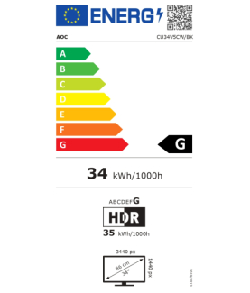 AOC CU34V5CW/BK | 34 " | VA | 21:9 | 100 Hz | 4 ms | 3440 x 1440 pixels | HDMI ports quantity 1