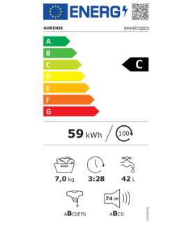 Gorenje Washing Machine | WNHPI72SCS | Energy efficiency class C | Front loading | Washing capacity 7 kg | 1200 RPM | Depth 47 