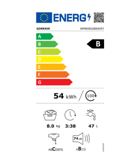 Gorenje Washing Machine | WPNEI82SBSWIFI | Energy efficiency class B | Front loading | Washing capacity 8 kg | 1200 RPM | Depth