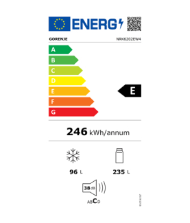 Gorenje Refrigerator | NRK6202EW4 | Energy efficiency class E | Free standing | Combi | Height 200 cm | No Frost system | Fridg