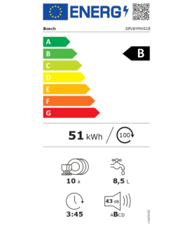 Dishwasher | SPV6YMX01E | Built-in | Width 45 cm | Number of place settings 10 | Number of programs 6 | Energy efficiency class