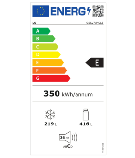 LG | Refrigerator | GSLV71MCLE | Energy efficiency class E | Free standing | Side by side | Height 179 cm | No Frost system | F