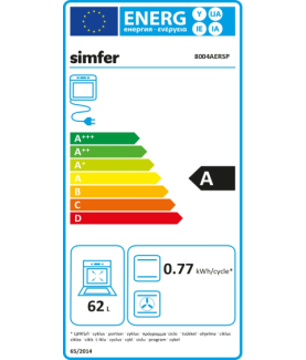 Simfer | Oven | 8004AERSP | 62 L | Electric | Manual | Mechanical control | Height 60 cm | Width 60 cm | Black