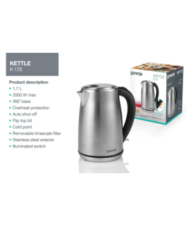 Gorenje | Kettle | K17S | Electric | 2000 W | 1.7 L | Stainless steel | 360 rotational base | Stainless steel