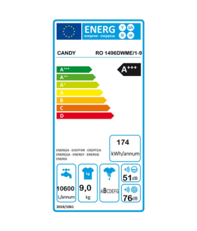 Candy Washing Machine | RO 1496DWME/1-9 | Energy efficiency class A | Front loading | Washing capacity 9 kg | 1400 RPM | Depth 