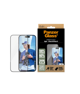 PanzerGlass Screen protector | Apple | iPhone 16/iPhone 15 | Glass | Transparent | Ultra-Wide Fit