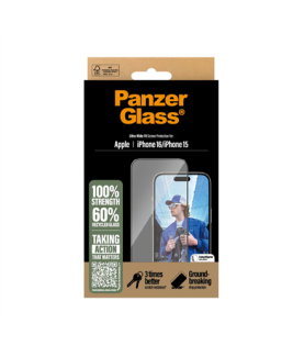 PanzerGlass Screen protector | Apple | iPhone 16/iPhone 15 | Glass | Transparent | Ultra-Wide Fit