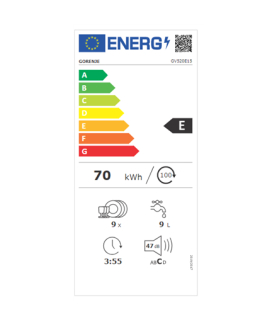 Dishwasher | GV520E15 | Built-in | Width 44.8 cm | Number of place settings 9 | Number of programs 5 | Energy efficiency class 