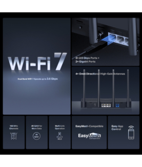 Mercusys BE3600 Dual-Band Wi-Fi 7 Router | MR27BE | 802.11be | 2880 Mbit/s | Ethernet LAN (RJ-45) ports 3 | Mesh Support Yes | 