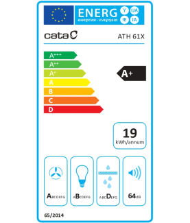 CATA Hood | ATH 61X | Telescopic | Energy efficiency class A+ | Width 60 cm | 605 m /h | Touch control | LED | Silver Grey