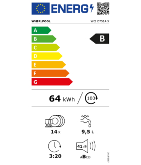 Whirlpool Dishwasher | W0I D751A X | Built-in | Width 59.8 cm | Number of place settings 14 | Number of programs 11 | Energy ef