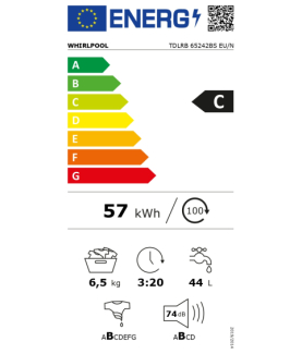 Whirlpool Washing Machine | TDLRB 65242BS EU/N | Energy efficiency class C | Top loading | Washing capacity 6.5 kg | 1200 RPM |