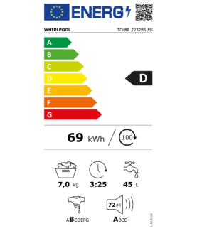 Whirlpool Washing Machine | TDLRB 7232BS EU | Energy efficiency class D | Top loading | Washing capacity 7 kg | 1200 RPM | Dept