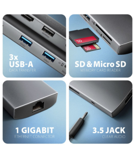 AXAGON Multi port USB-C 5Gbps hub | HMC-8HLSA