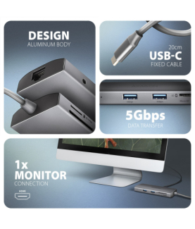 AXAGON Multi port USB-C 5Gbps hub | HMC-8HLSA