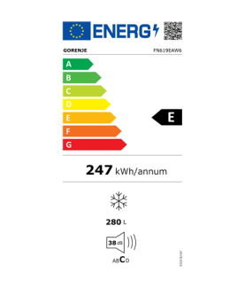 Gorenje Freezer | FN619EAW6 | Energy efficiency class E | Upright | Free standing | Height 185 cm | Total net capacity 280 L | 