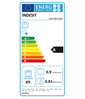 INDESIT | Cooker | IS67V8CHW/E | Hob type Vitroceramic | Oven type Electric | White | Width 60 cm | Grilling | Depth 60 cm | 69