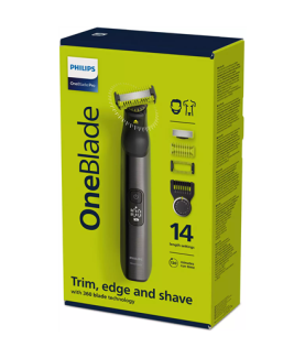 Philips | Hair, Face and Body Trimmer | QP6551/15 OneBlade Pro | Cordless | Wet & Dry | Number of length steps 14 | Black/Green